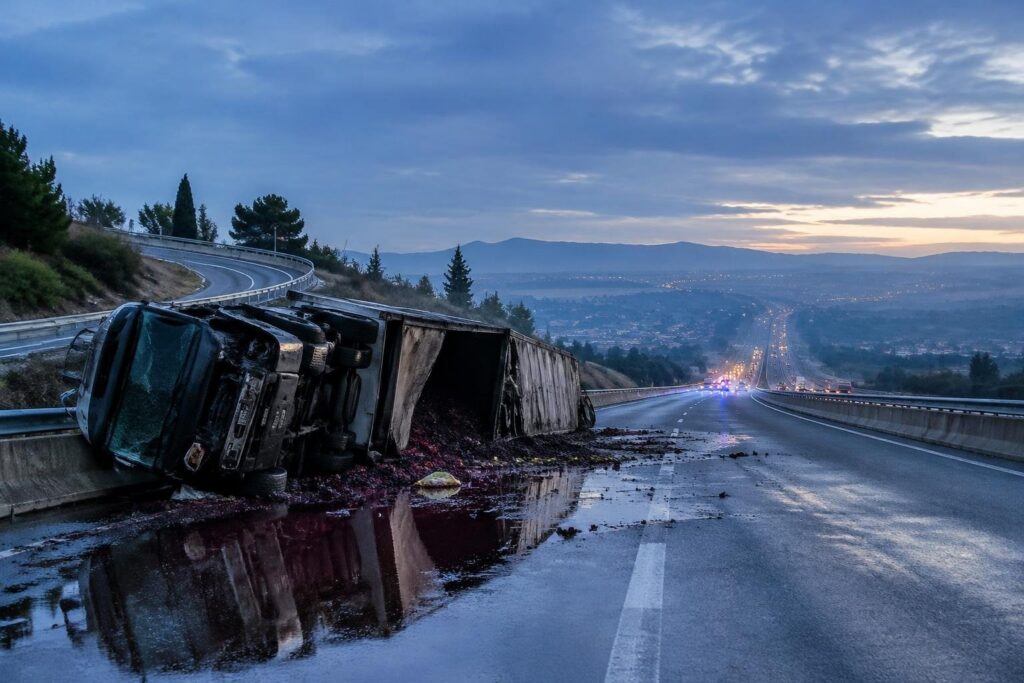 Autoarticolato cade dal ponte della A2 e prende fuoco