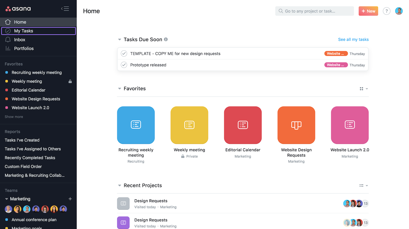 Come personalizzare la tua homepage Asana