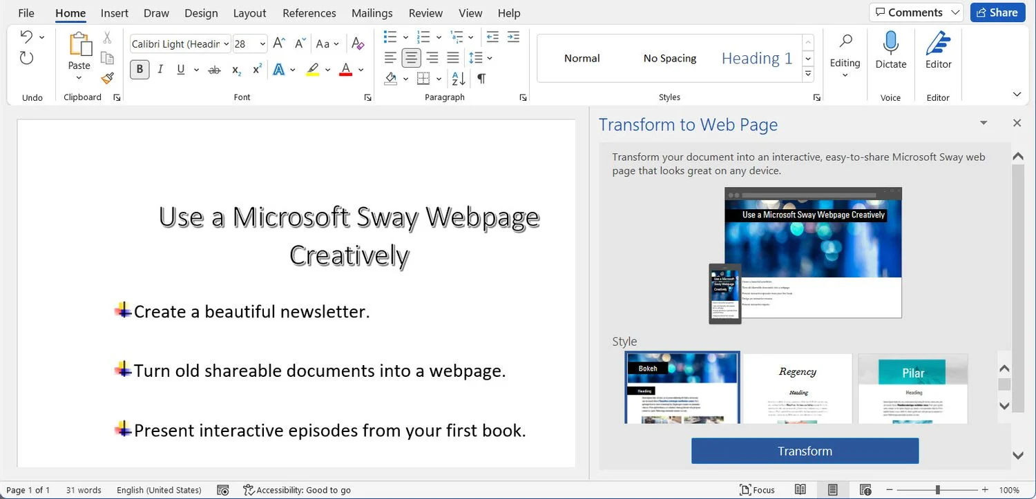 Come trasformare Word in una pagina Web di Microsoft Sway