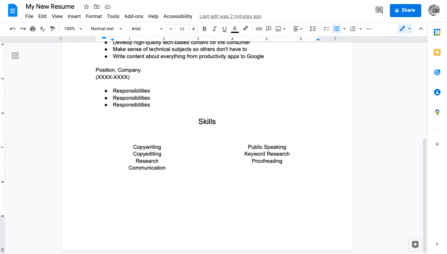 Come creare un curriculum in Google Documenti