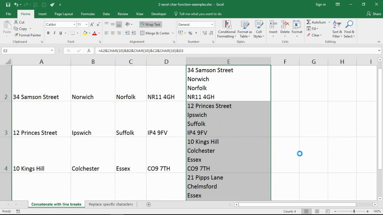 Come utilizzare la funzione CHAR in Excel