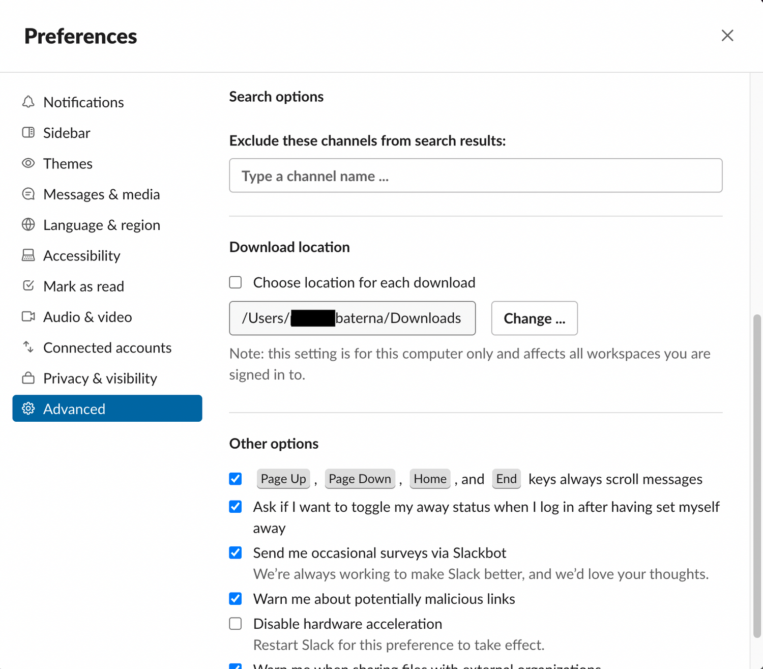 Come modificare la posizione di download predefinita di Slack