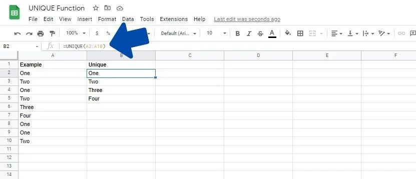 Come utilizzare la funzione UNIQUE in Fogli Google