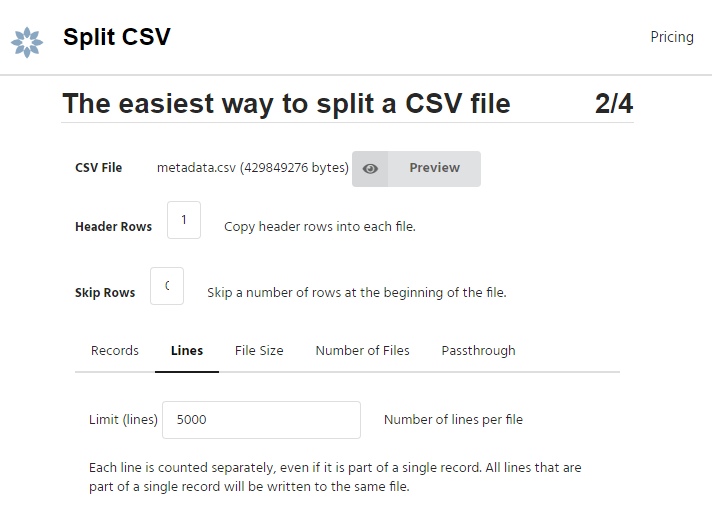 Come dividere un enorme foglio di calcolo Excel CSV in file separati