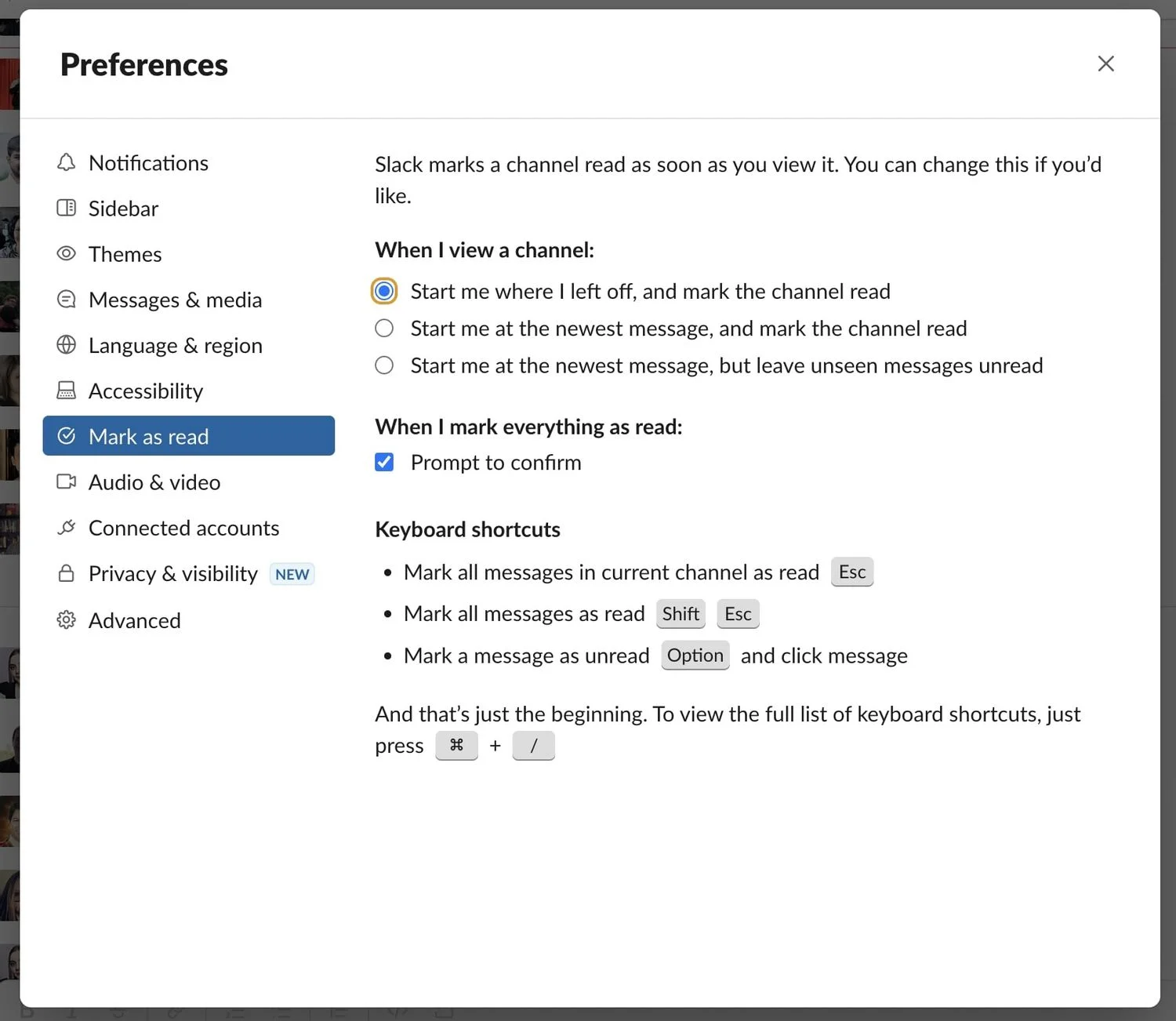 Come rimuovere la funzione Contrassegna come lettura su Slack