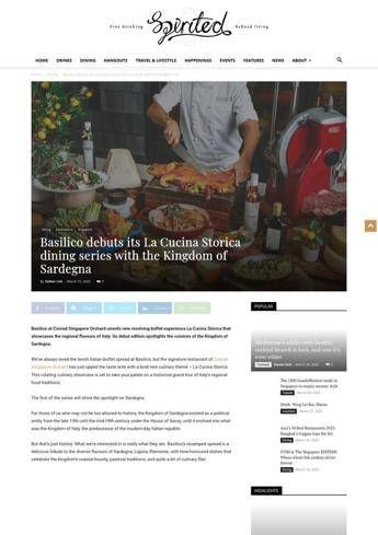 Singapore: Basilico presenta La Cucina Storica con i sapori della Sardegna