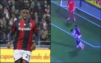 bologna juve lucumi sbatte a terra conceicao in area ma larbitro non fischia 2