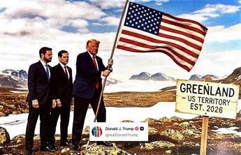 Trump e il post con l’Ai: in Groenlandia con Rubio, Vance e la bandiera Usa