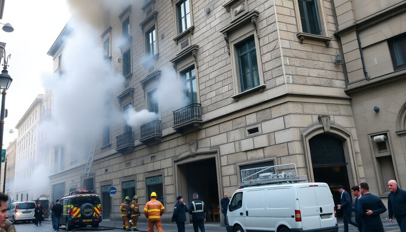 Fuga di fumo e evacuazione per incendio in palazzo storico a Milano