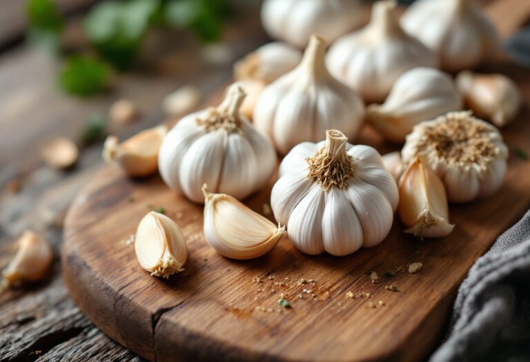 Aglio fresco con sfondo di gravidanza