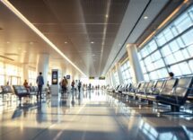 Viaggiatore sereno in attesa del volo all'aeroporto