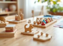 Bambini che giocano con giochi montessoriani educativi