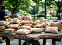 Volontari Lions Club mentre distribuiscono pacchi alimentari