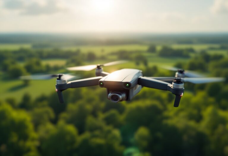 Mini drone SIMREX X800 in volo nel cielo blu