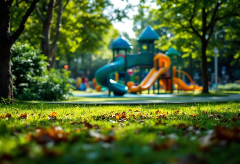 Bambini che giocano in un parco giochi colorato