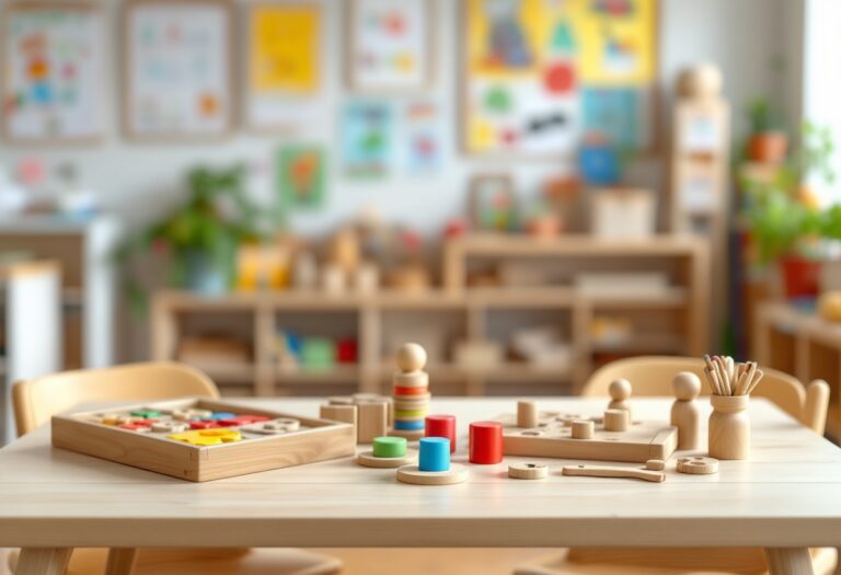 Bambini che apprendono in un ambiente Montessori