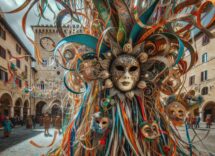 Carnevale in Umbria con maschere e festeggiamenti colorati
