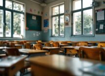 Bambini rifugiati che studiano in un campo