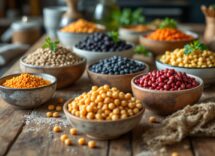 Varietà di legumi freschi e piatti cucinati