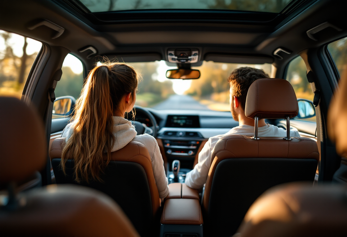 Famiglia in viaggio su strada con BMW, comfort e sicurezza