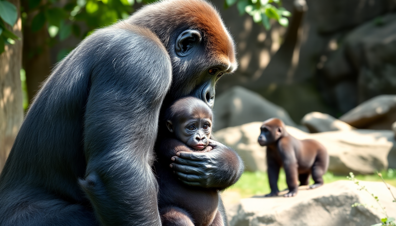 una mamma gorilla e la curiosita di un neonato 1747315219