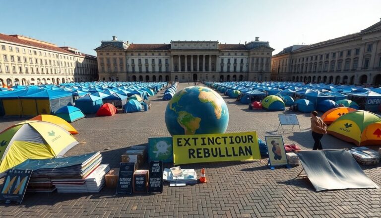 Presidio di Extinction Rebellion in piazza dell’Esquilino: tensione con la polizia per le caricature