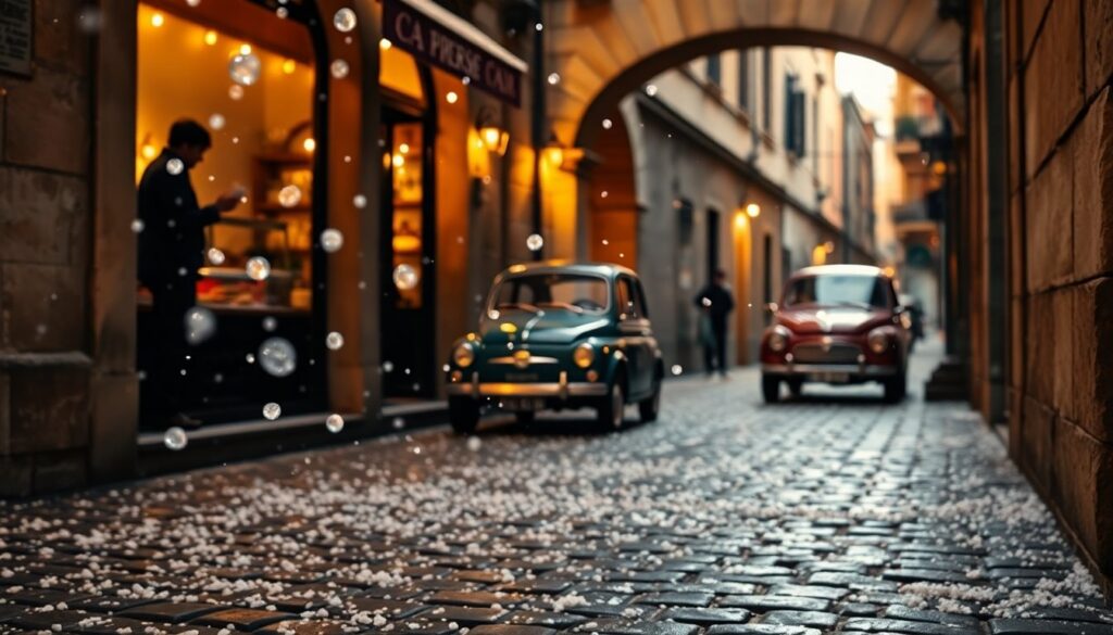 Grandinata a Roma: il quartiere di Trastevere sotto una pioggia di ghiaccio
