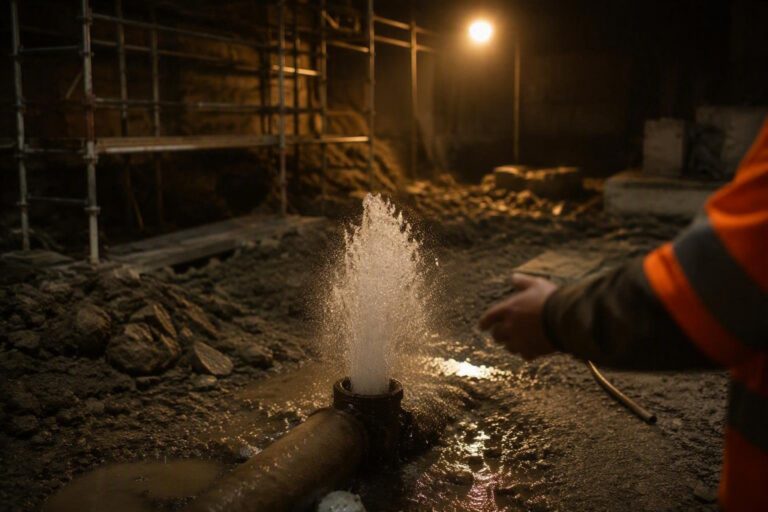Geyser improvvisato a Prati per tubazione rotta: zona senza acqua