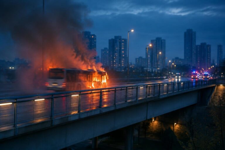 Fuoco su bus elettrico sotto il ponte di via Malafede