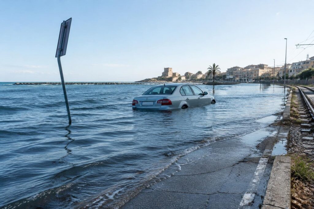 Pioggia torrenziale sommerge le strade di Anzio, Nettuno e Fiumicino