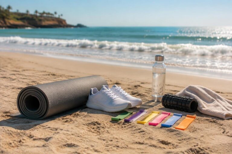 Allenamento femminile: forza, mobilità e cardio in spiaggia