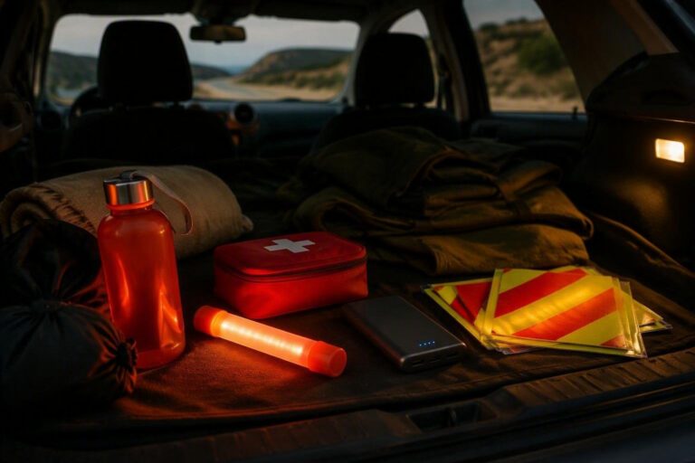 Kit di emergenza auto in Sardegna: idratazione, primo soccorso, segnaletica e power bank