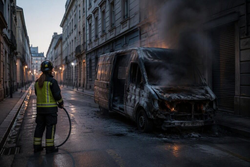 Furgone bruciato a Assemini: i pompieri in azione