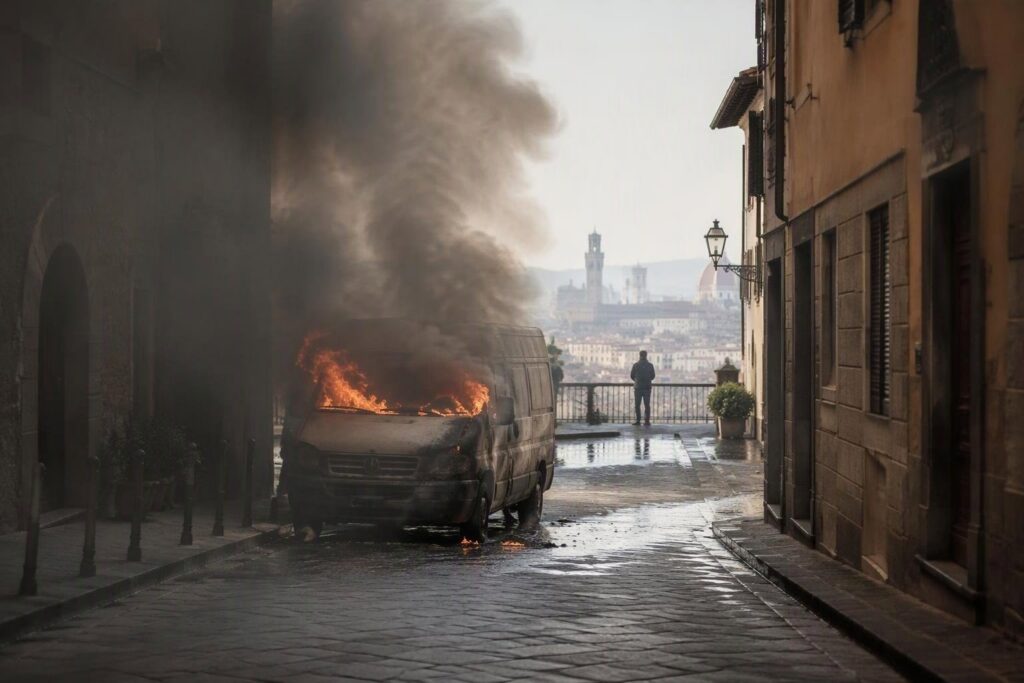 Incendio di un autocarro parcheggiato in via Piave ad Assemini