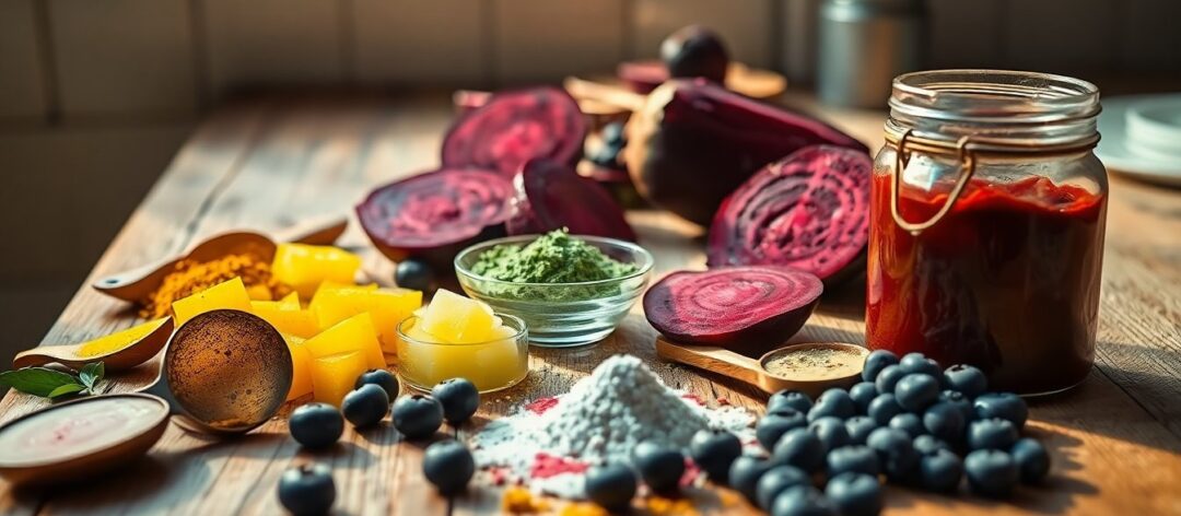Making colorful treats with beet, turmeric, spirulina, and blueberry