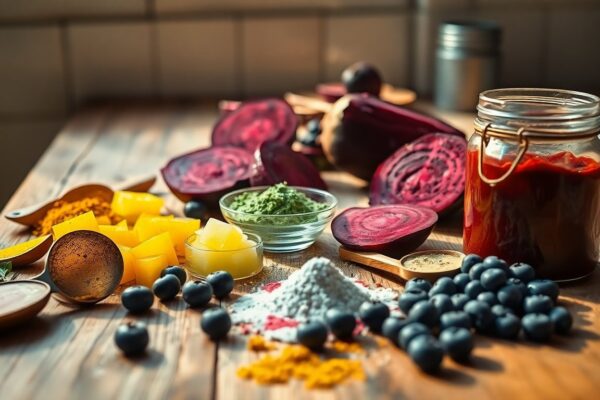 Making colorful treats with beet, turmeric, spirulina, and blueberry