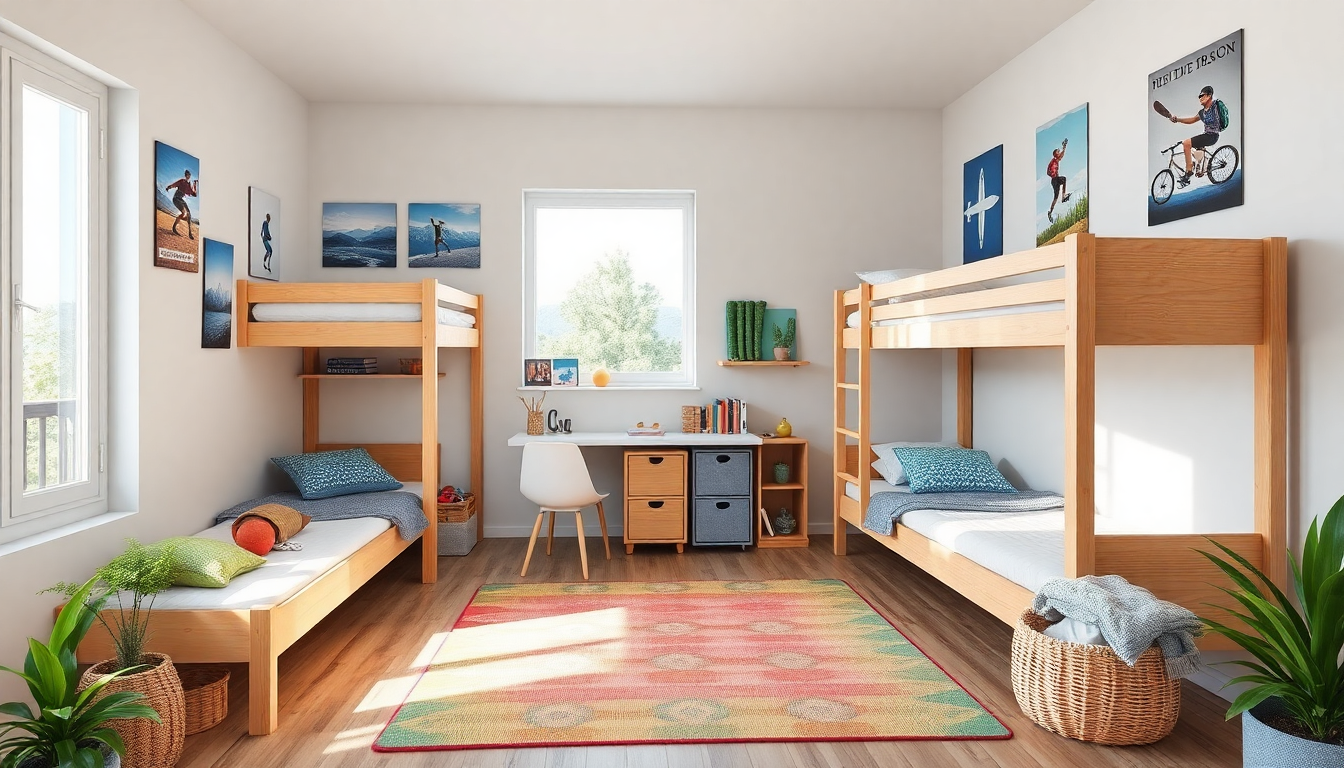 Creative ideas for decorating a boys’ shared bedroom in a holiday home