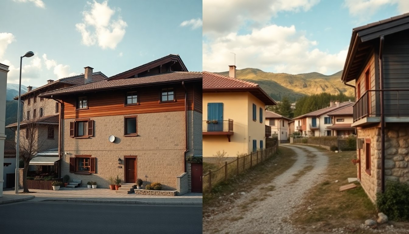 Bormio ground-floor three-room for rent and one-euro house options in Piemonte and Marche