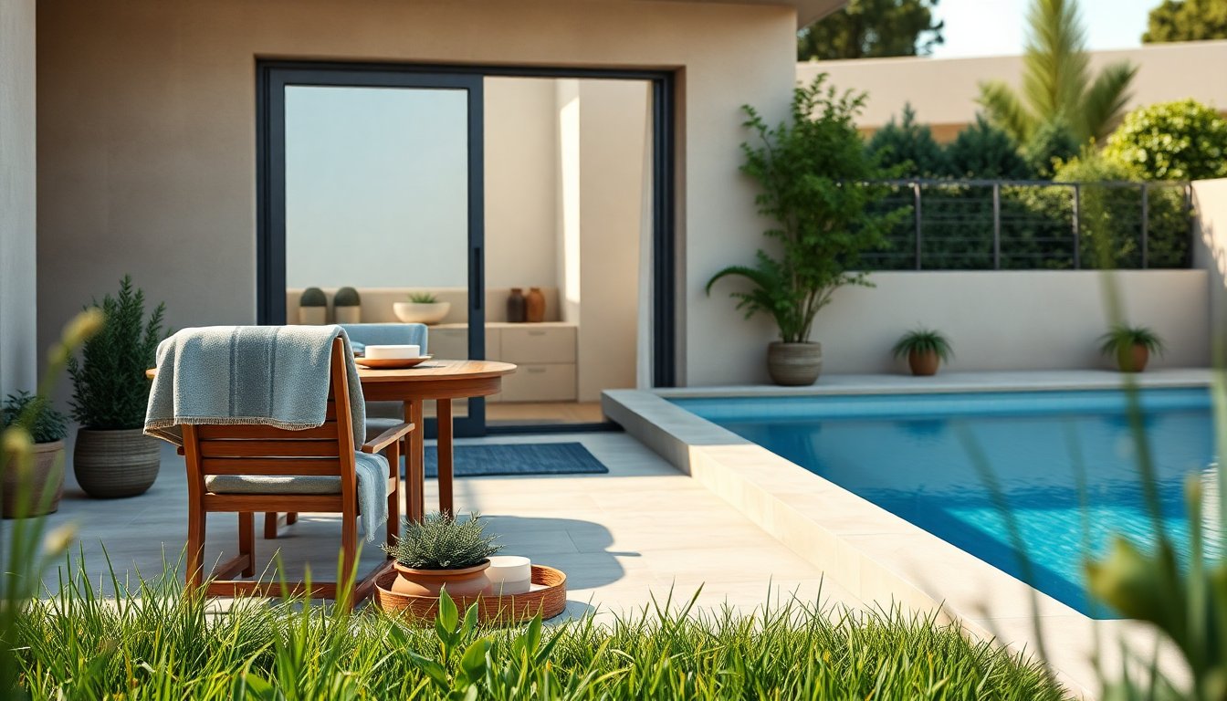 Ground-floor apartment with 300 sqm private garden and communal pool