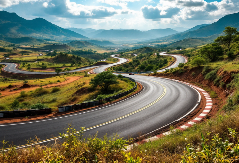 Auto da corsa in pista durante il Gran Premio del Ruanda