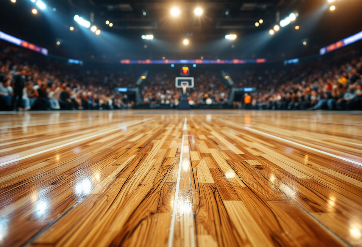 Giocatori in azione durante una partita di Serie A di basket