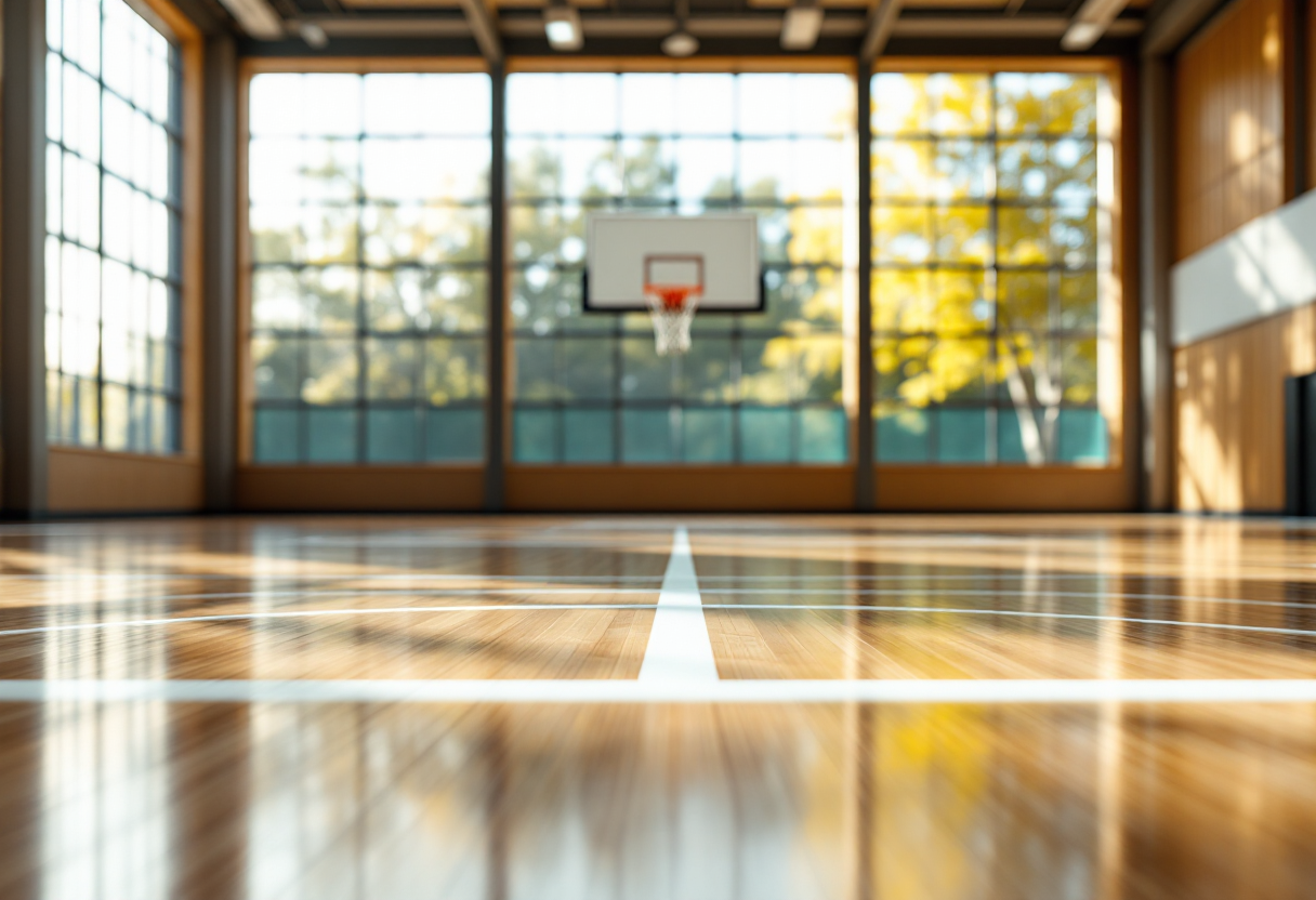 Logo della Virtus Bologna con sfondo sportivo