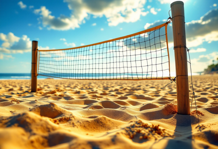 Giocatrici di beach volley femminile in azione sulla spiaggia