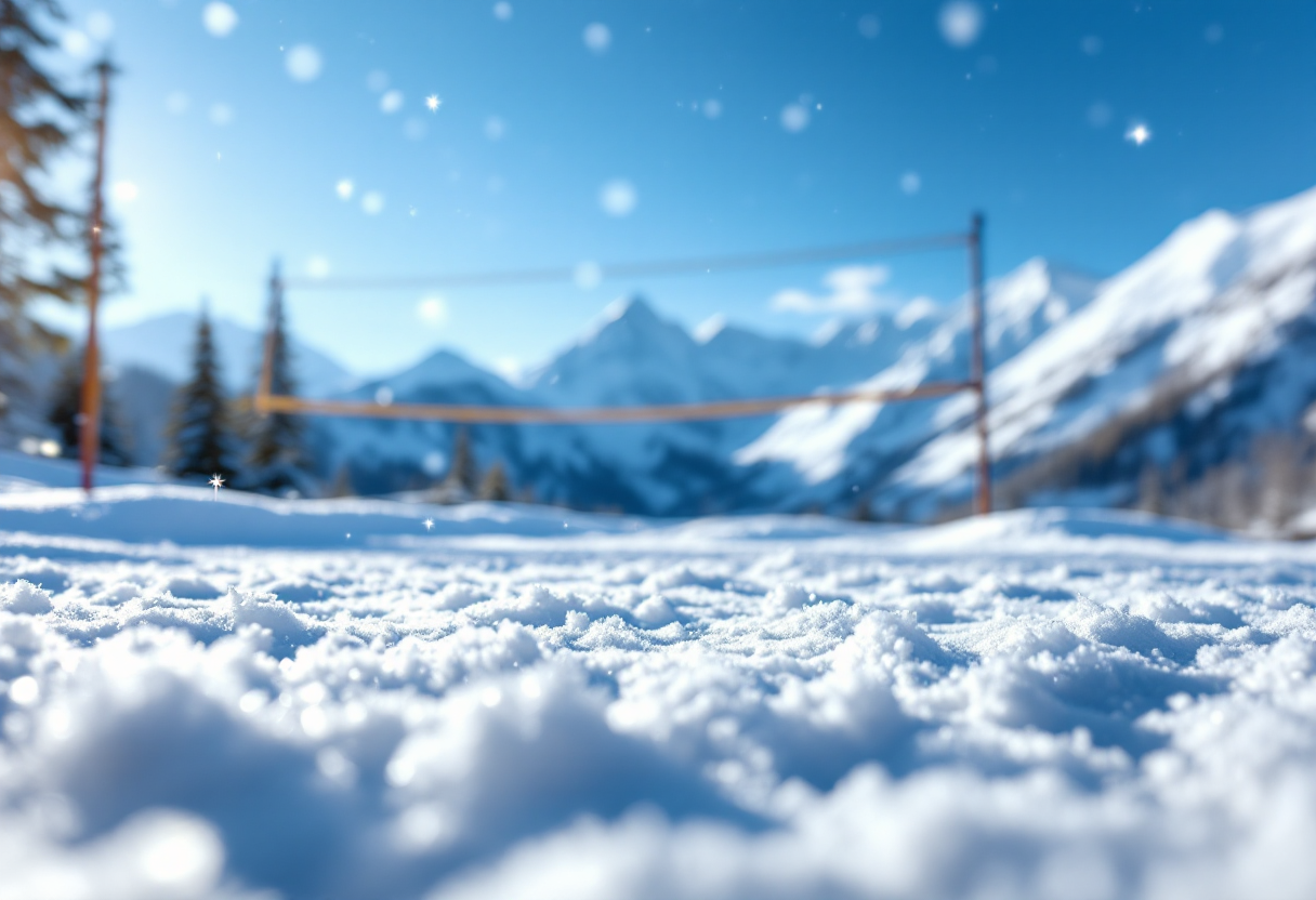 Giocatori in azione durante il campionato di snow volley 2025