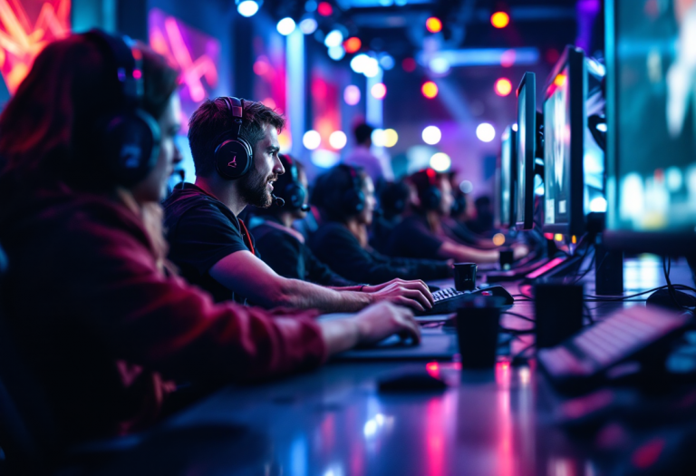 Giocatori di esports in competizione durante i giochi olimpici