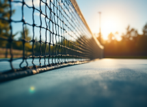 Immagine di Roma con elementi del tennis e il Colosseo