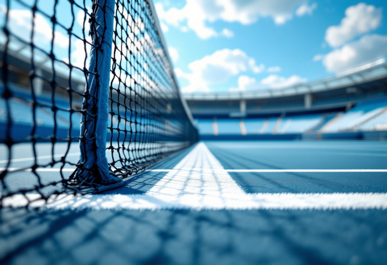 Matteo Berrettini in azione contro Taylor Fritz durante il match