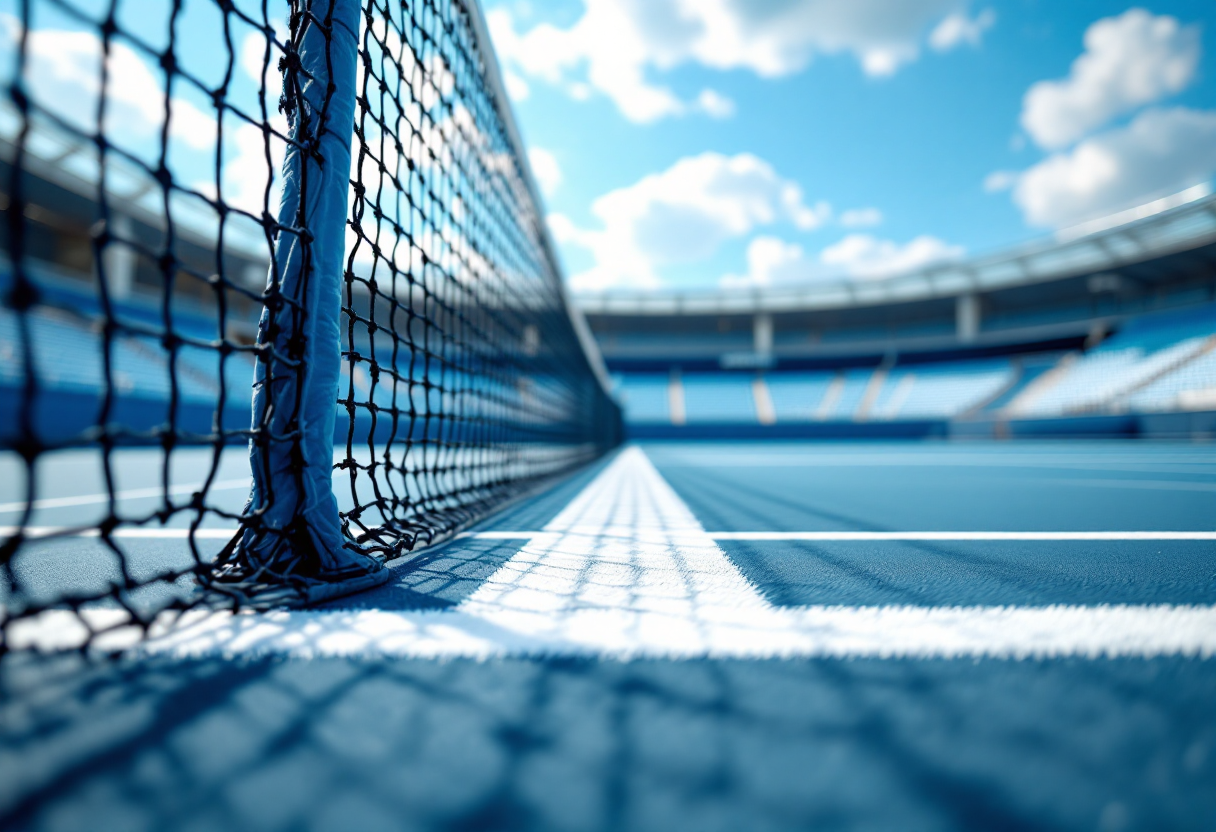 Matteo Berrettini in azione contro Taylor Fritz durante il match