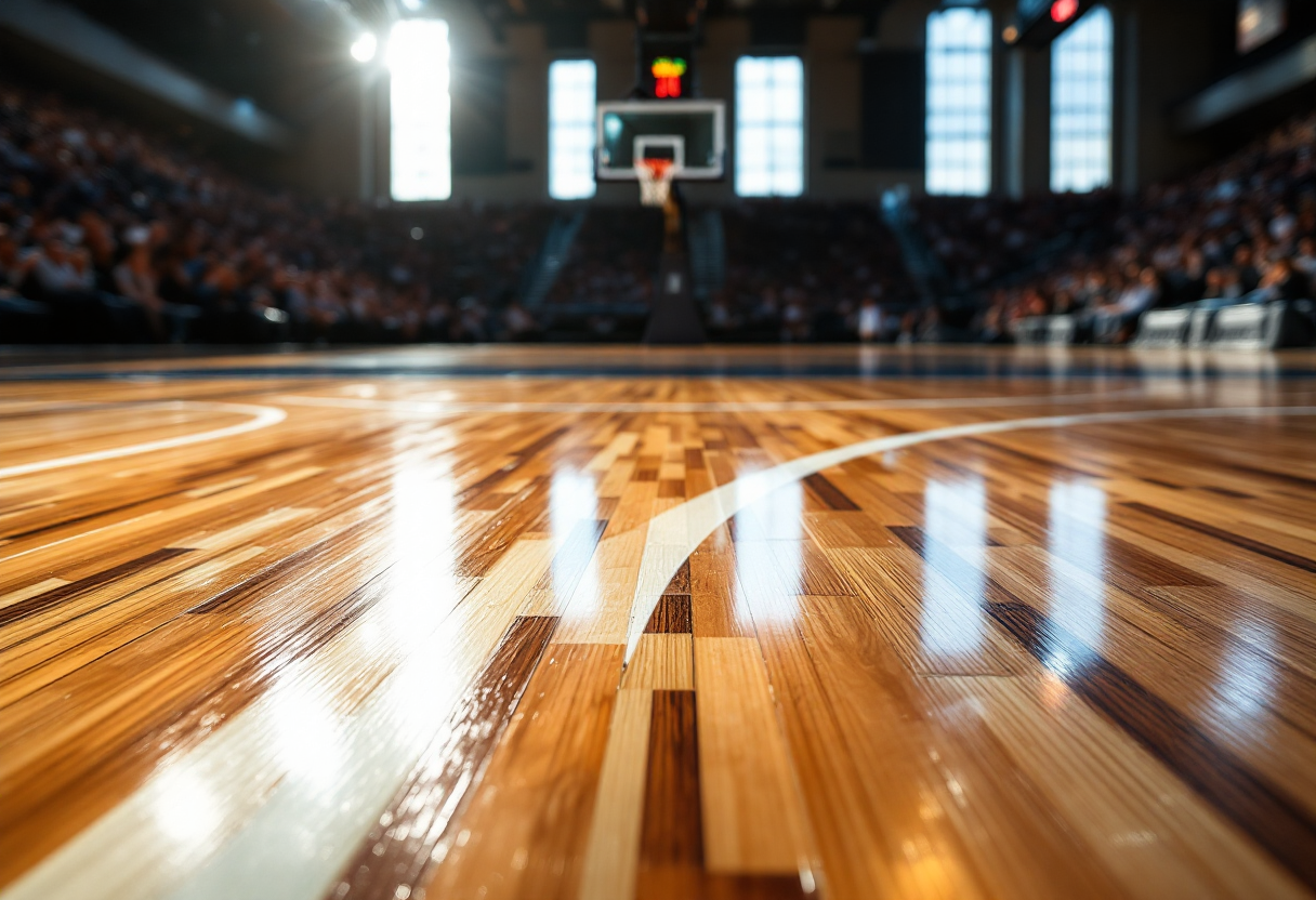 Giocatori della Dinamo Sassari festeggiano la vittoria