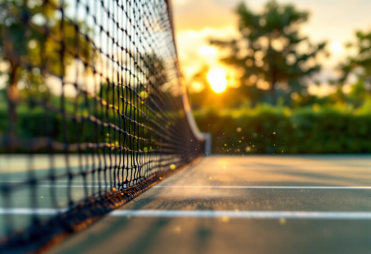 Giocatori di tennis in campo con simboli di doping